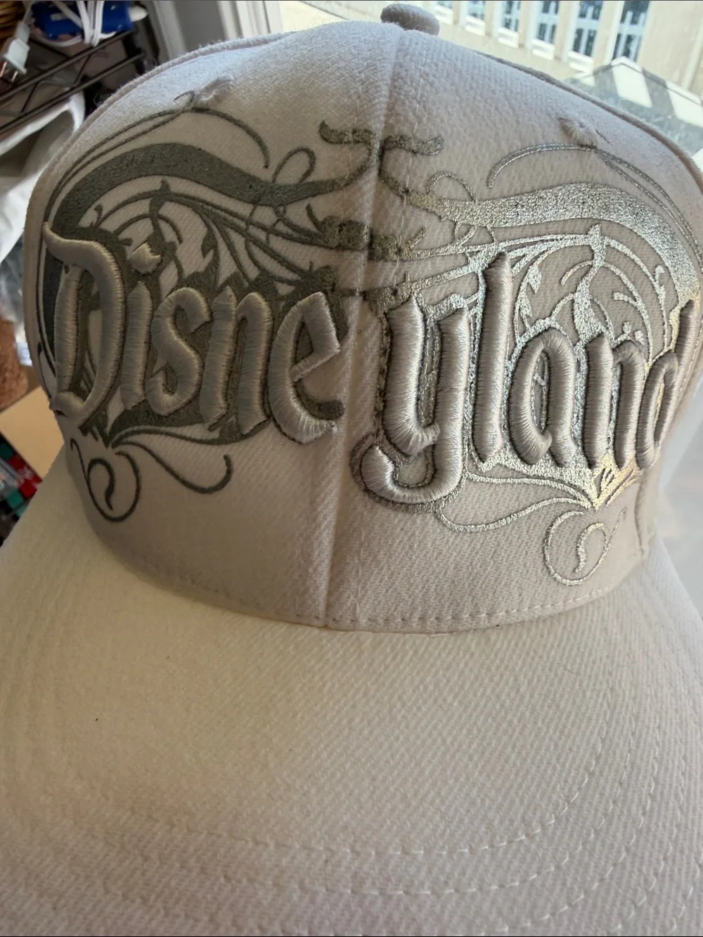 Disney White Silver Embroidered Baseball Hat authentic Disneyland Parks cap